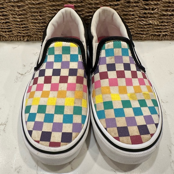 Vans Asher Slip On Rainbow Check Sneakers Kids 2 - Picture 2 of 7